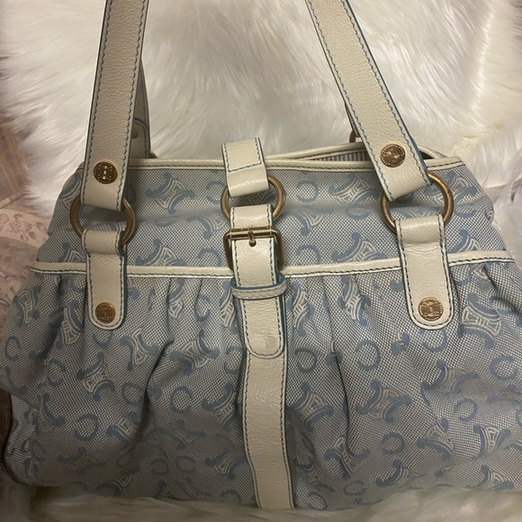 Authentic Celine Blue/White hobo Monogram Canvas and Leather Satchel - Picture 2 of 10